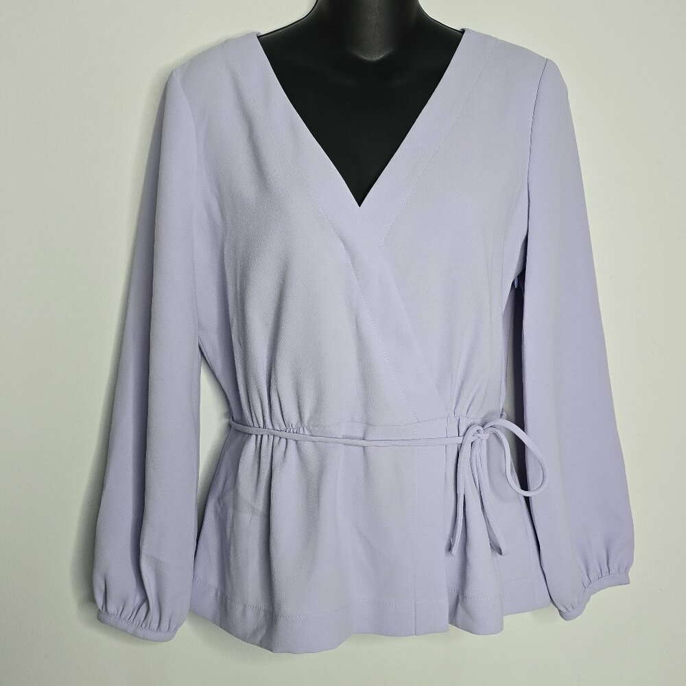 J Crew Womens Size 4 Blouse Drapey Crepe Faux-wrap Top Long Sleeve Tie‎ Purple